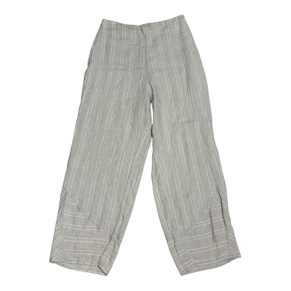 Flax Striped Ankle-Length Linen Pants - Picture 2 of 12